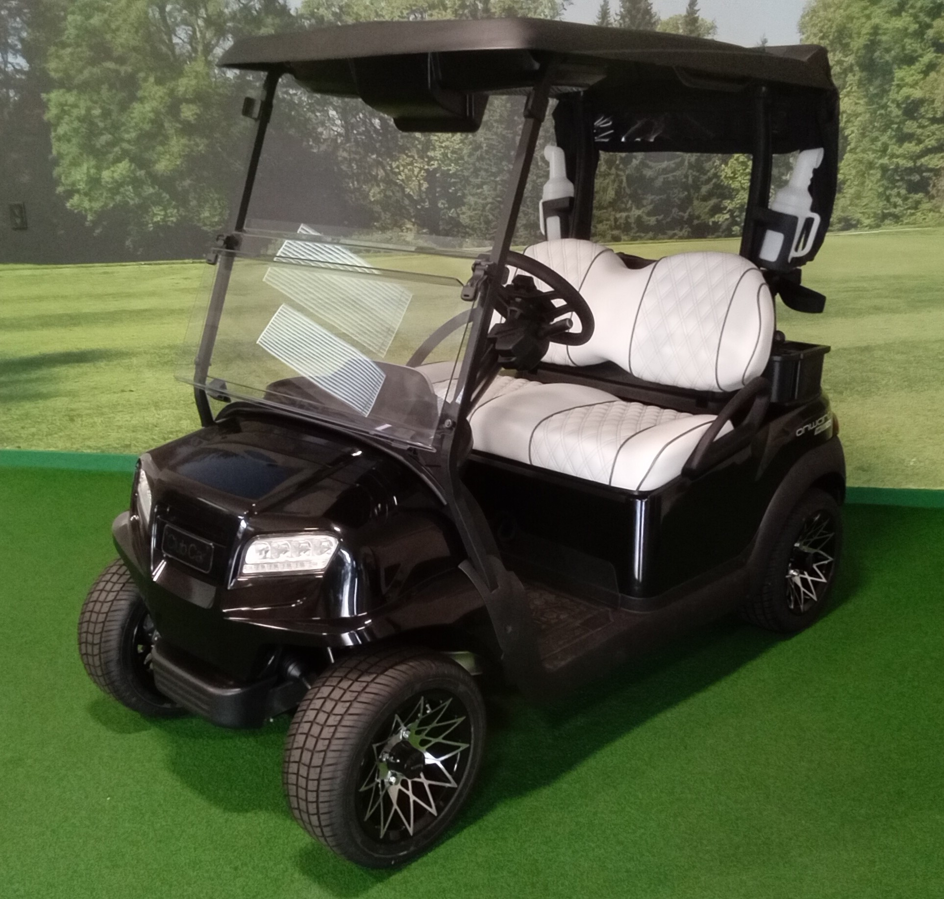 2027 Club Car Onward Lithium, Metallic Black with Apple CarPlay and Android Auto.