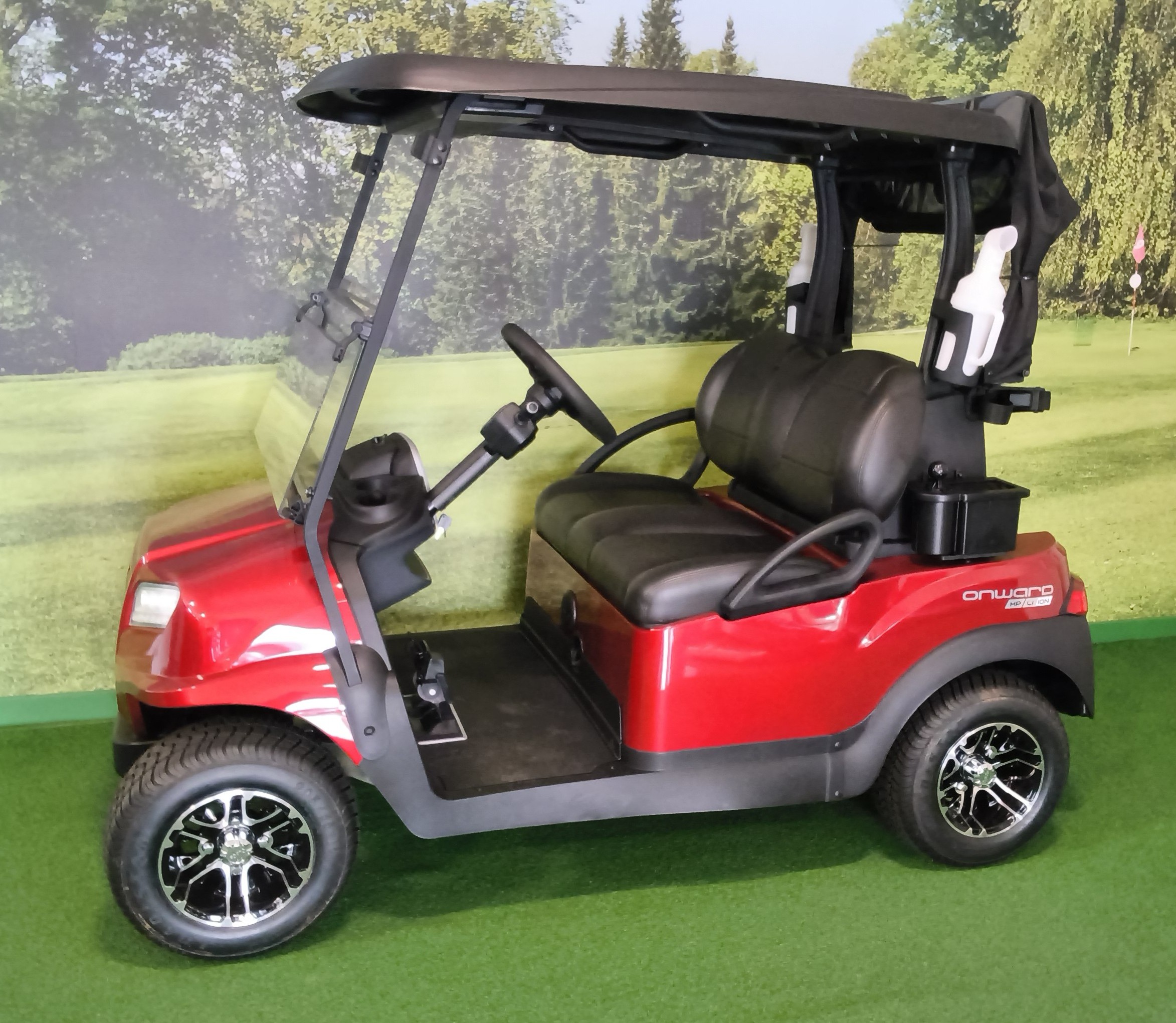 2027 Club Car Onward Lithium, Metallic Candy Apple Red with Premium Sound Bar.